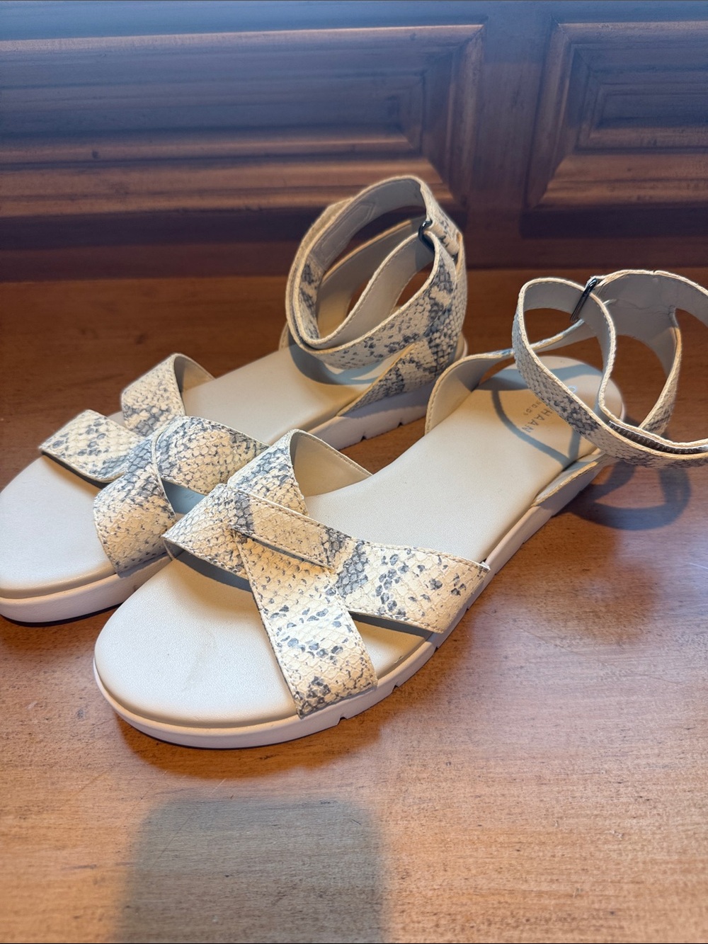 Cole Haan White Snake-Print Ankle-Strap Sandals